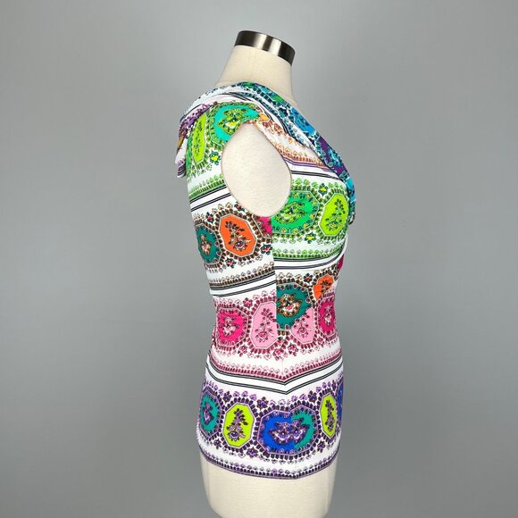 Roberto Cavalli Womens Multicolor Printed V Neck Top Sleeveless size IT 42 US 6 - Picture 5 of 12